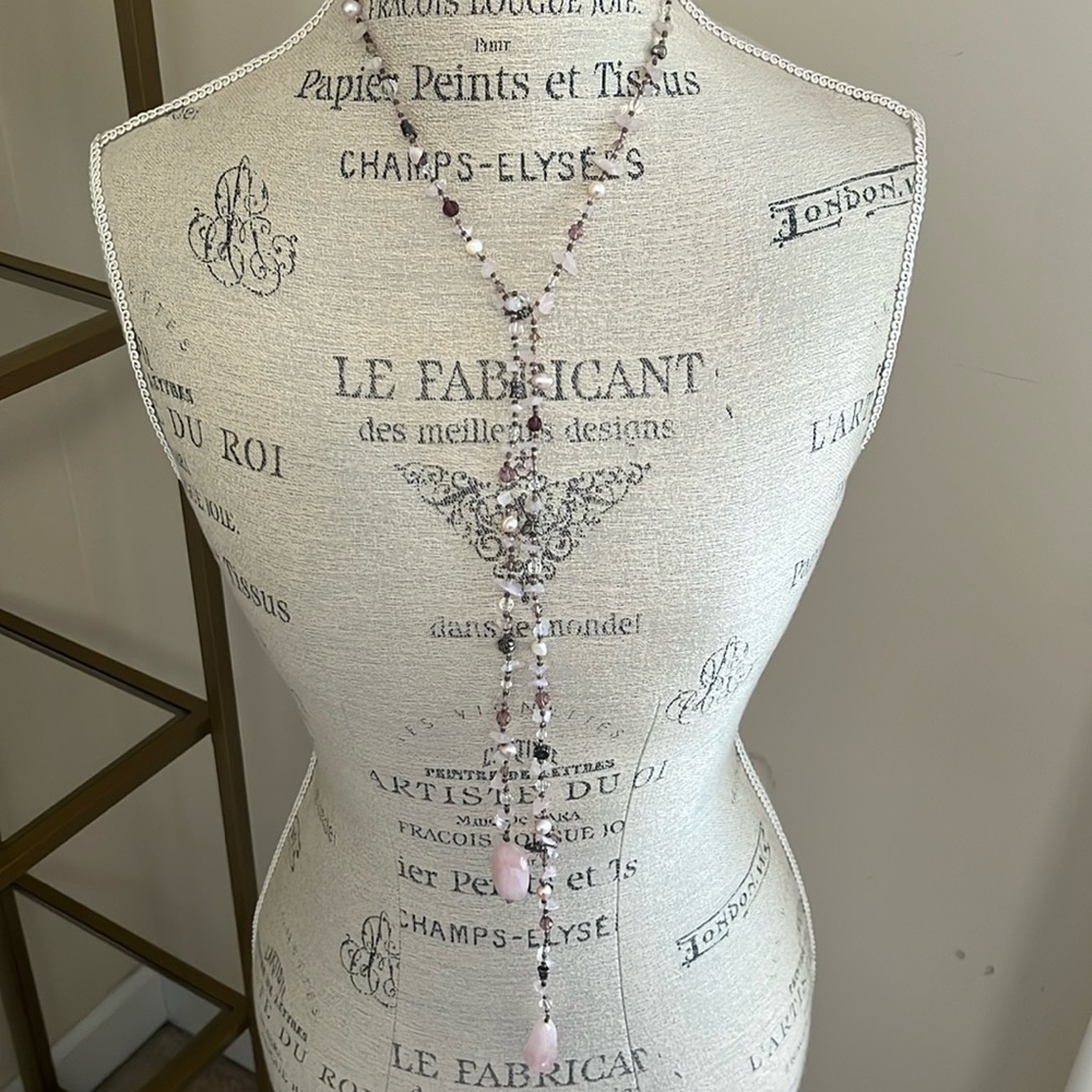 Vintage Long Necklace | Light Pink Stones
